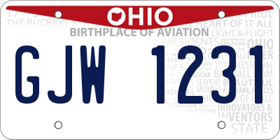 OH license plate GJW1231