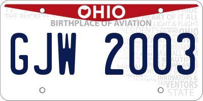 OH license plate GJW2003