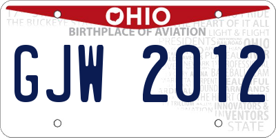 OH license plate GJW2012