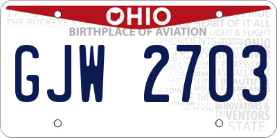OH license plate GJW2703