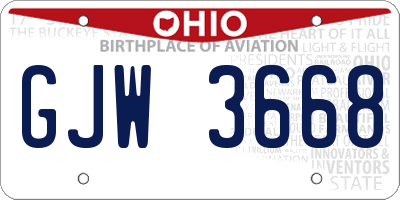OH license plate GJW3668