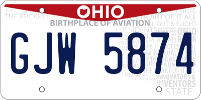 OH license plate GJW5874