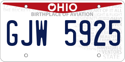 OH license plate GJW5925