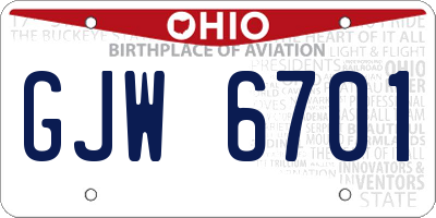 OH license plate GJW6701