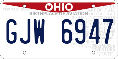 OH license plate GJW6947