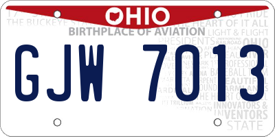 OH license plate GJW7013