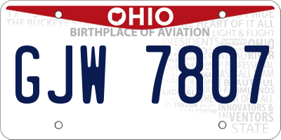 OH license plate GJW7807