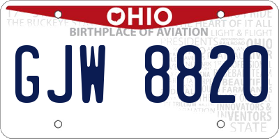 OH license plate GJW8820