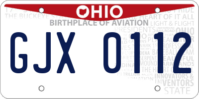 OH license plate GJX0112