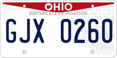OH license plate GJX0260