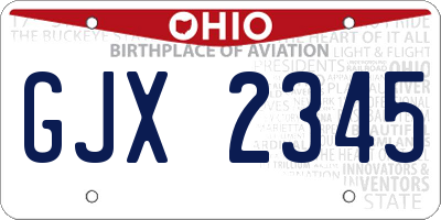 OH license plate GJX2345