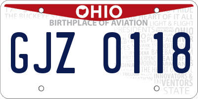 OH license plate GJZ0118