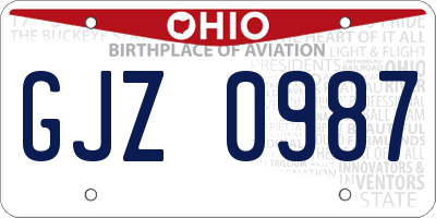OH license plate GJZ0987