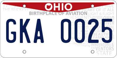 OH license plate GKA0025