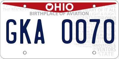 OH license plate GKA0070