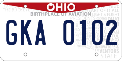 OH license plate GKA0102