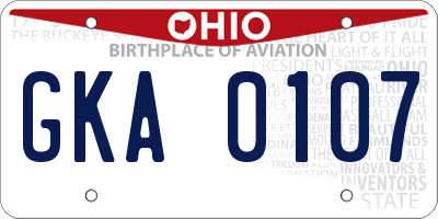 OH license plate GKA0107