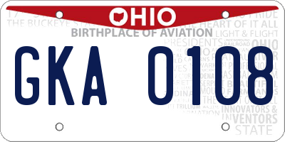 OH license plate GKA0108