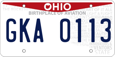 OH license plate GKA0113
