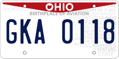 OH license plate GKA0118