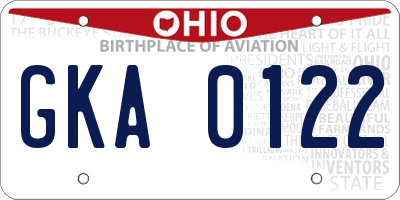 OH license plate GKA0122