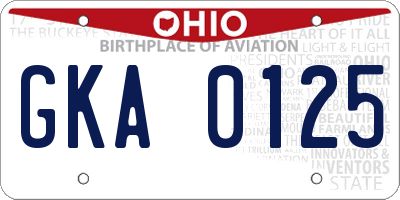 OH license plate GKA0125
