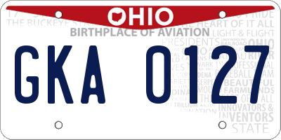 OH license plate GKA0127