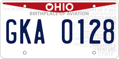 OH license plate GKA0128