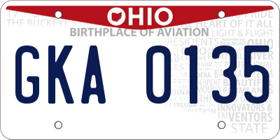 OH license plate GKA0135
