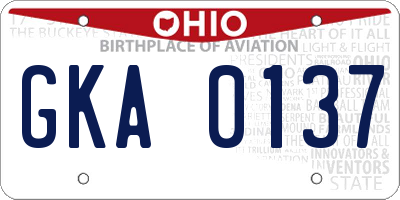 OH license plate GKA0137