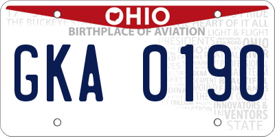 OH license plate GKA0190