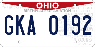 OH license plate GKA0192