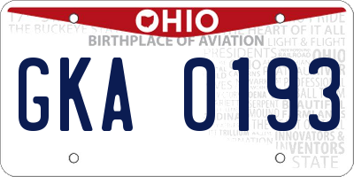 OH license plate GKA0193