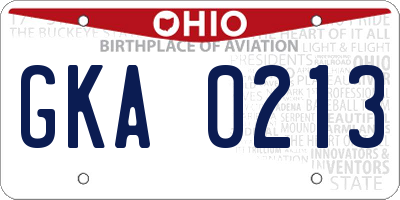 OH license plate GKA0213