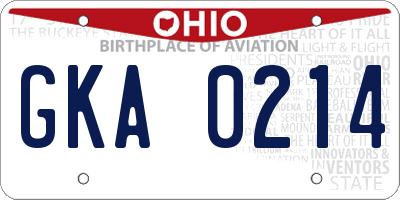 OH license plate GKA0214