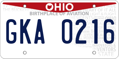 OH license plate GKA0216