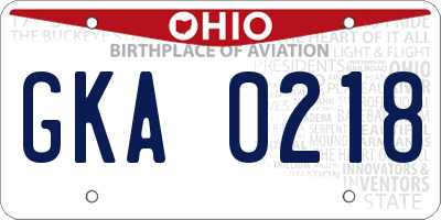 OH license plate GKA0218