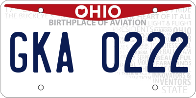 OH license plate GKA0222