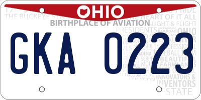 OH license plate GKA0223