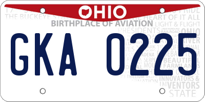 OH license plate GKA0225