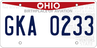 OH license plate GKA0233