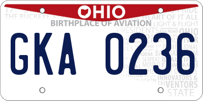 OH license plate GKA0236