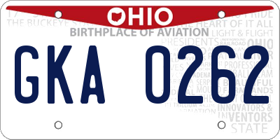 OH license plate GKA0262