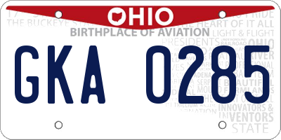 OH license plate GKA0285