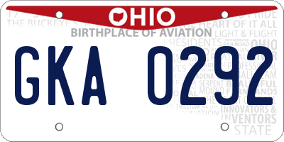 OH license plate GKA0292