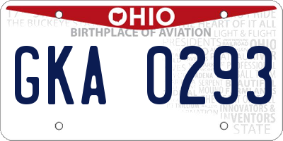 OH license plate GKA0293