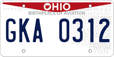 OH license plate GKA0312