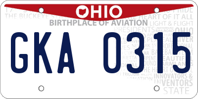 OH license plate GKA0315