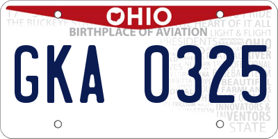 OH license plate GKA0325