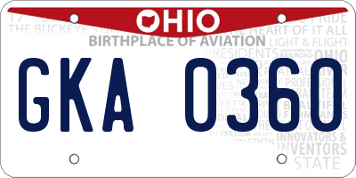 OH license plate GKA0360